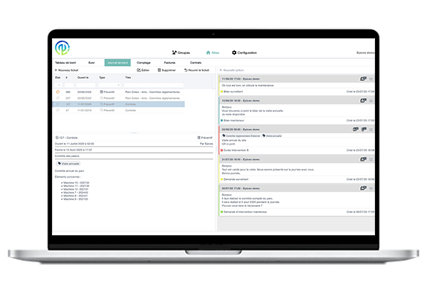 capture d'écran de la gestion de la maintenance sur le logiciel Épices
